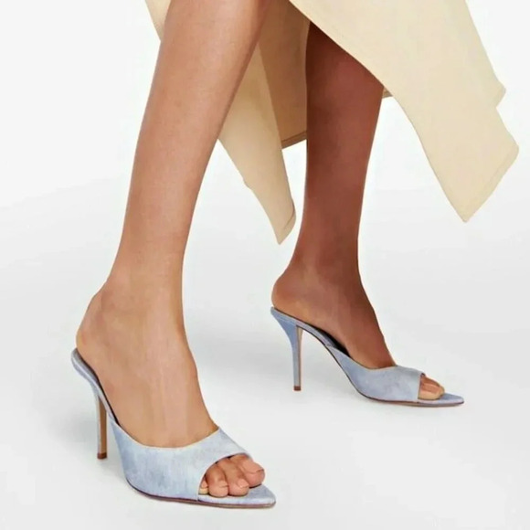 Gia Borghini Perni 04 Women's Denim High Heels Mules Size 38 IT (MSRP $615) - Picture 2 of 10